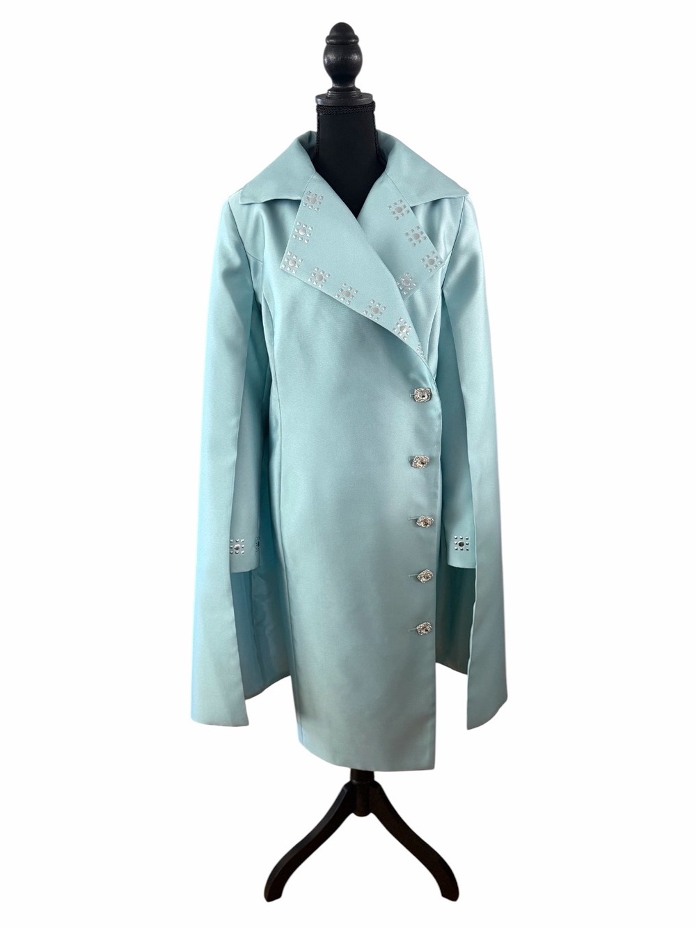 Donna Vinci Light Blue Cape Coat Dress w/Rhinestones, Size 18